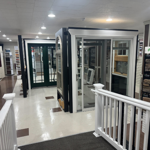 C.C. Allis & Sons display room, filled with masonry, door, window and flooring samples.
