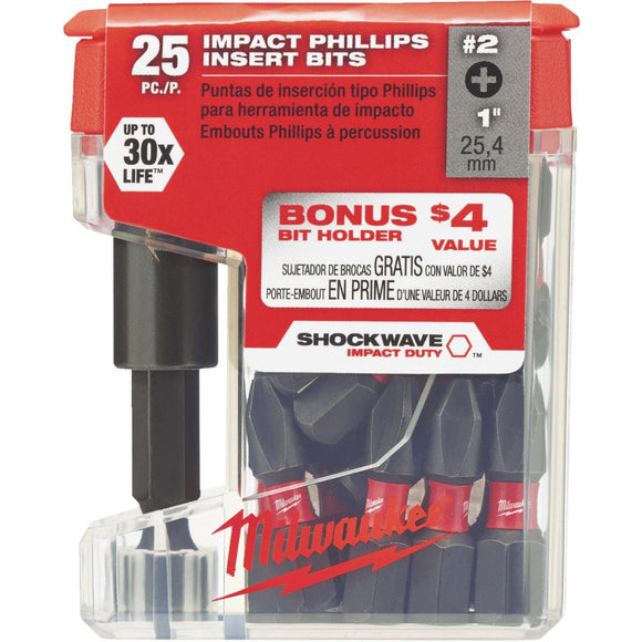 Milwaukee Shockwave #2 Insert Impact Screwdriver Bit with Magnetic Holder (25-Pack)