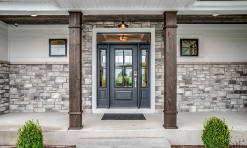 Front door with veneer stone